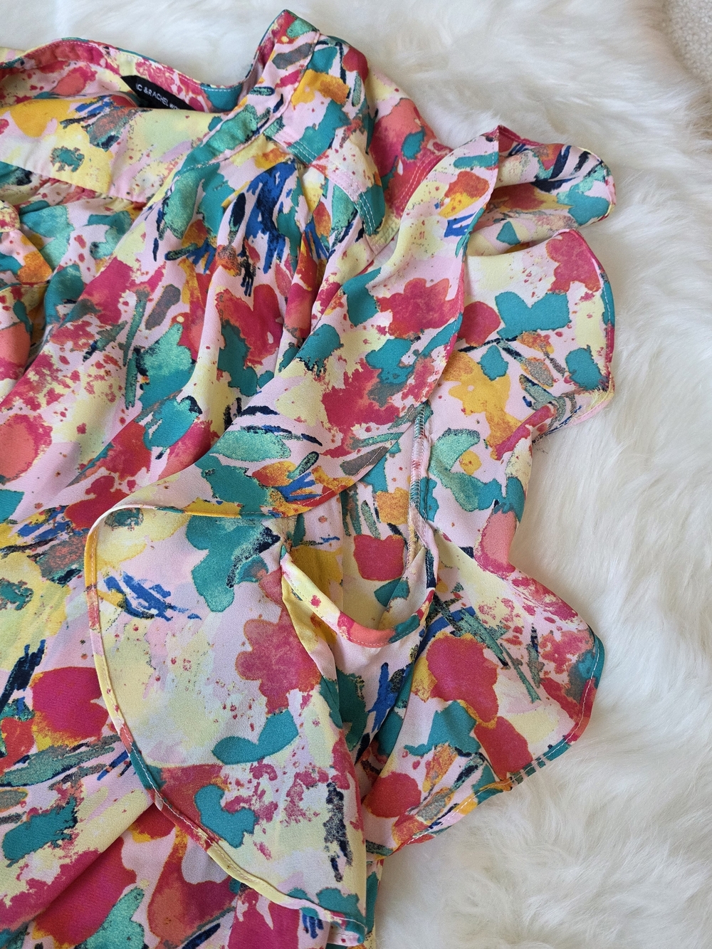 Colorful Abstract Ruffle Sleeve Blouse - Multicolor - Picture 10 of 11